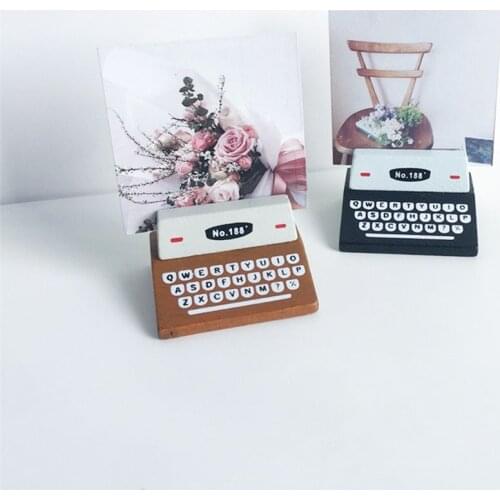 Vintage Wooden Typewriter Photo Card Creative Desk Messege Memo Note Holder Stand Card Holder Table Decoration Kawaii Stationary