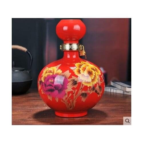 High red straw cover seal pot Store it ceramic bottle White wine with five catties medicine wine brewed wine jar