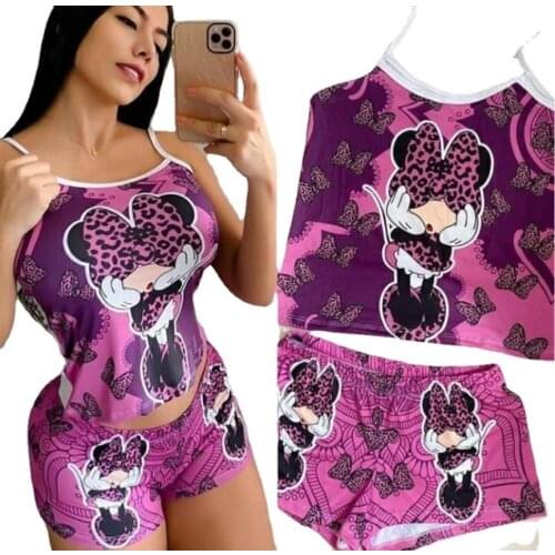Disney minnie women clothing 2021Summer new womens pink vest casual sexy cute cartoon printed shorts mickey mouse suit