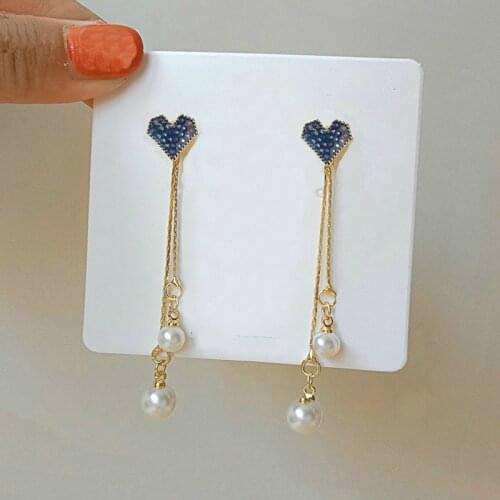 Korean Earrings Fashion Jewelry Love Crystal Tassel Wild Simulation Pearl Long Earrings Statement Earrings For Women Wholesale