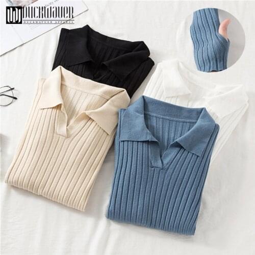 2019 Women Cashmere WooL Blend Sweater And Pullover Long Sleeve Knitted turndown collar Pullover Women Winter Knit-wear Sweater