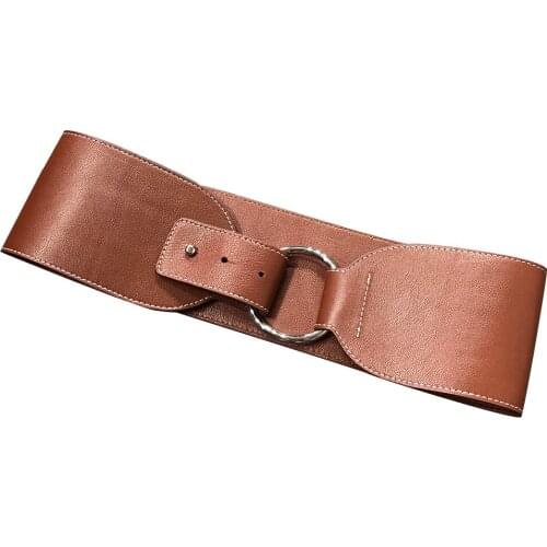 Women real leather wide belt strap lady genuine leather dress coat waistband