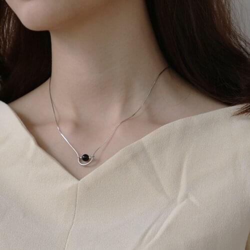 Womens Authentic 925 Sterling silver Black Agate on the Geometric Pendant necklace Holiday Gift XLx302