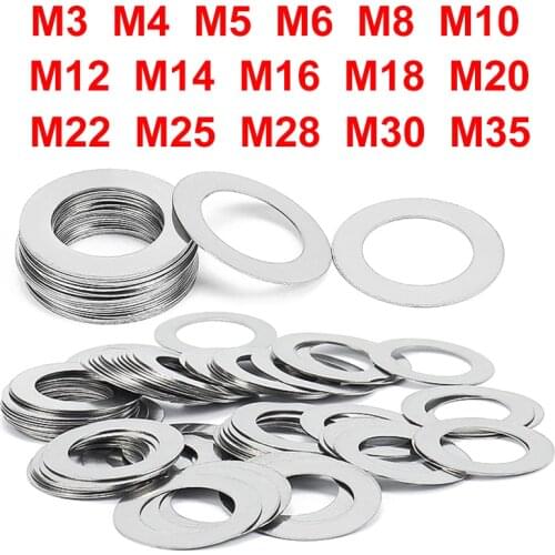 10 pcs M3~M35 din988 304 ultra thin stainless steel flat washer adjusting flat gasket of thick ultra thin shim 0.1 0.2 0.3 0.5mm