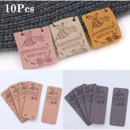 10Pcs Fiber Leather Tags Handmade With Love Leather Labels For Clothes Sew Label Hand Made Tag For Hats Sewing Accessories