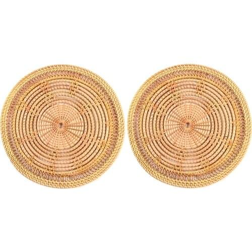 2 Pcs Handmade Rattan Placemat,Round Placemat,Rattan Decoration,Wicker Placemat,for Dining Table,Wedding,Party,BBQ,Etc