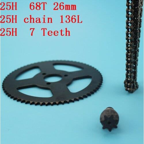 25H Chain(136 146 158 links) +68 teeth Rear Sprocket +7T sprocket shaft For 47cc 49cc 2 Stroke ATV Go Kart Dirt Pocket Bike