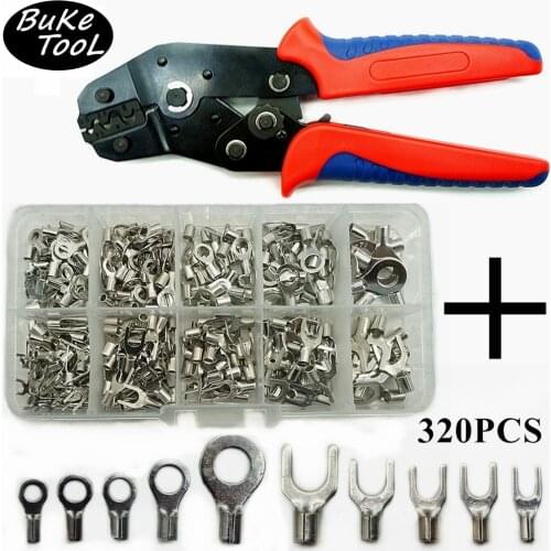 320Pcs/Box Terminals Non-Insulated Ring Fork U-type Brass Terminals Assortment Kit Cable Wire Connector Crimp Spade