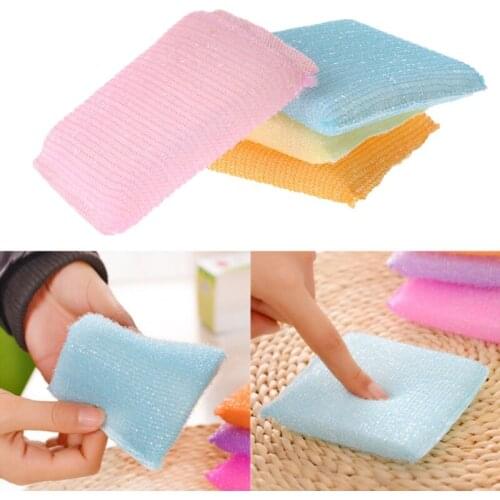 4pcs/set Soft Sponge Scouring Pads Dish Bowl Kitchen Cleaning Scrub Scrubber Pad L4MB