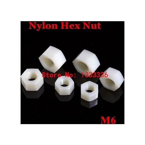 500pcs M6 Nylon Hex Nut DIN934 Plastic Hexagon Nuts Metric White Color