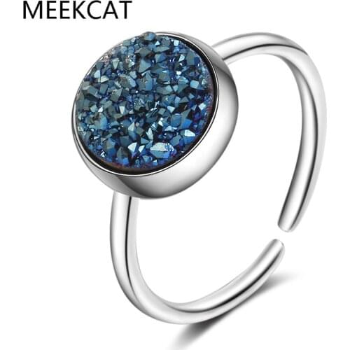 925 Sterling Silver Round Kyanite Irregular Stone Rings For Women Adjustable Ring Bague anillos S-R466