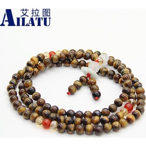 Ailatu Hot Sale Buddhist 108 Beads Tiger Eye Stone Meditation Prayer Mala Tibetan Rosary Religious Jewelry