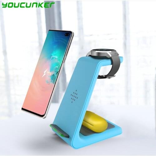 10W 3 In 1 Wireless Charger Qi Fast Charge Stand Dock Phone Holder For iWatch 5 Samsung Galaxy Buds Gear S4 S3 Dock Charger