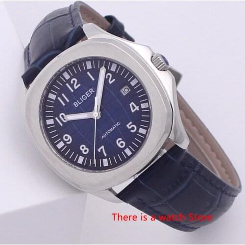 Bliger 40mm Automatic Mechanical Men Watch Luxury Brand Square Watch Case Leather Strap Sapphire Glass Luminous Wristwatch Men