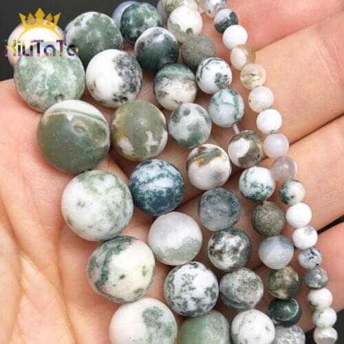 Dull Polished Matte Tree Agates Stone Natural Loose Spacer Beads For Jewelry Making Round Beads 4 6 8 10 12mm DIY Bracelet 15