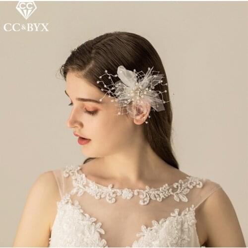 CC Wedding Hair Accessories For Bridal Hiargrips Comb White Flower Shape Yarn Feather Party Combs Wholesale Hairband Gift O566