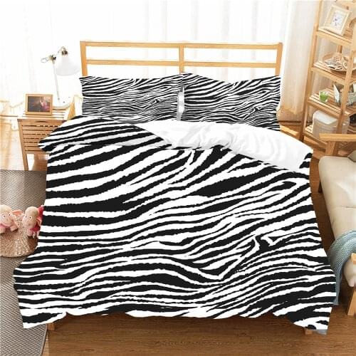 Black White Zebra Pattern Bed Cover Minimalist Quilt Cover with Pillow Sham Home Hotel Stain-Resistant Bedding Set Friend Gift