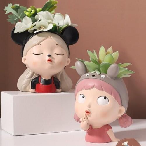 Succulent Flower Pots Cute Girl Modeling Resin Flower Pots Creative Garden Balcony Layout Plants Potted Gardening Decoration