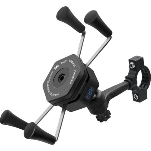 12V Motorcycle USB 2.1A Qi Wireless Charger Holder Mount Stand X-Grip with Voltmeter Holders USB Charging Equipment Mobility
