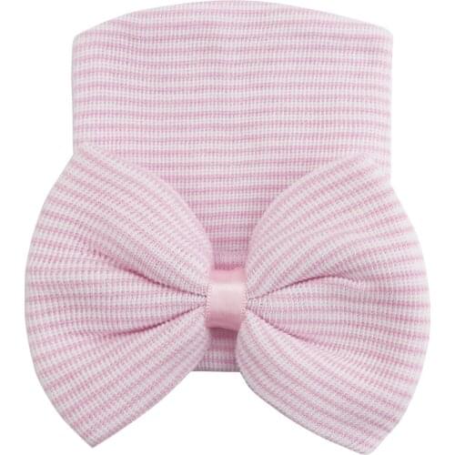 Newborn Infant Baby Beanie Hat Cute Cotton Soft Stretchy Bowknot Cap Toddler Baby Girls Stripes Hats Birthday Party Photo Prop