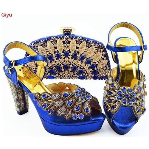 Doershow beautiful blue Shoes With Matching Bags African Women Shoes and Bags Set For Prom Party Summer Sandal!!SKP1-31