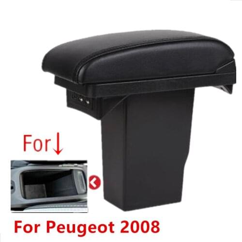For Peugeot 2008 armrest box double layer with usb interface dedicated 2012 2013 2014 2015 2016 2017 2018 2019