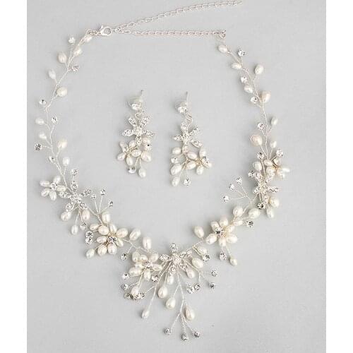 SLBRIDAL Handmade Austrian Crystals Rhinestones Freshwater Pearls Wedding Jewelry Set Bridal Necklace Earring Set Bridesmaids