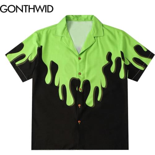 GONTHWID Hawaiian Beach Shirts Hip Hop Color Block Print Shirt Mens Harajuku Fashion Holiday Aloha Streetwear Short Sleeve Tops