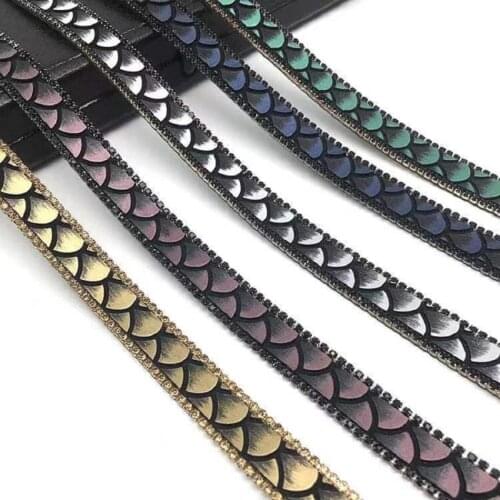 Hotfix Rock Diamond Crystal Ribbon Trimming 13MM Width Rhinestone Chain Tape Fabric Applique Banding for Accessories