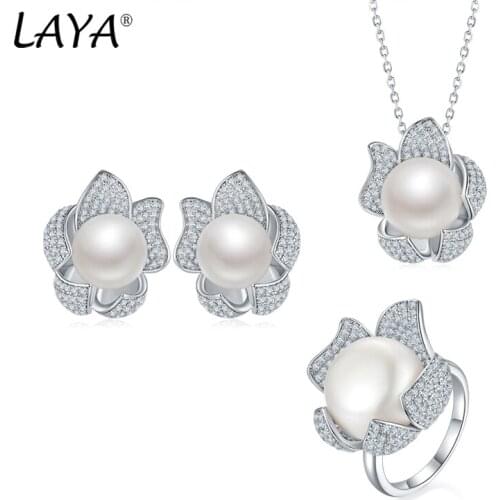Laya Natural Pearl Necklace Earrings Ring Sets For Women Pure 925 Sterling Silver High Quality Zircon Stud Earrings Fine Jewelry