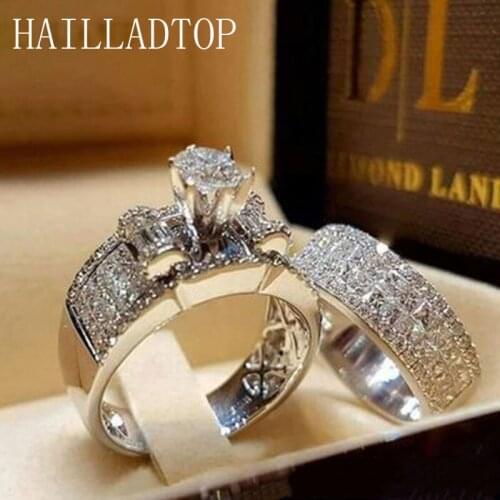 2pc/set Luxury Big Quees Ring Set Boho Fashion Queen Ring Set Couple Pair Shiny Stone Jewelry Crystal Promise Love Finger Ring