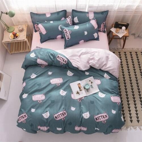 Cute Kitten Pattern Girls Boys Bed Cover Set Duvet Cover Pillowcase Kids Adults Quilt Cover Bedsheet Soft Bedclothes All Season