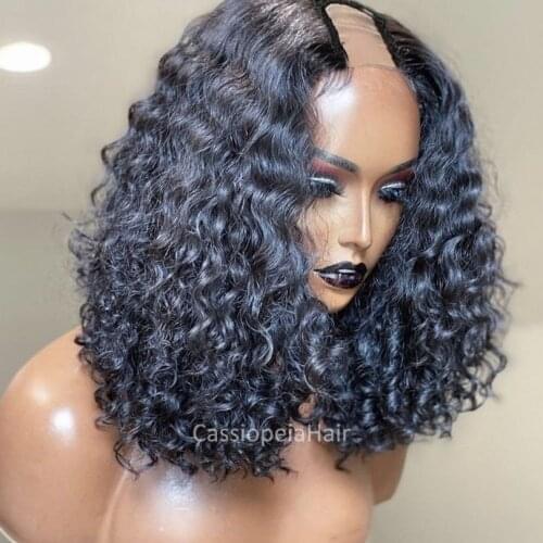 16inch 180% Density Short Kinky Curly U Part Wigs Human Hair Mongolian Curly Human Hair Wigs Machine Made None Lace Wig