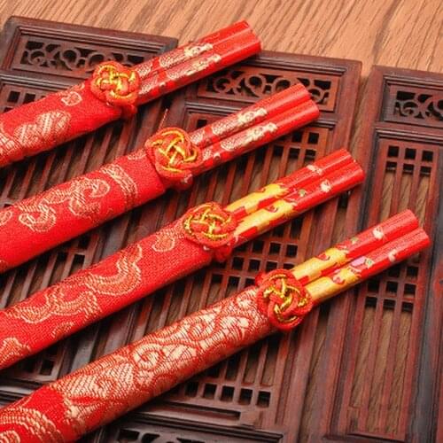 Reusable 1 Pair Handmade Bamboo Japanese Style Natural Wood Chopsticks Wedding Food Knot Flower Multi Color Wooden Chop Sticks