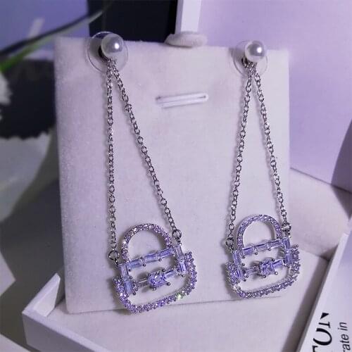 Trendy Luxury Real 925 Sterling Silver Handbag Earrings Ladies Elegant Long Tassel Earrings Dangle Drop Earrings for Women