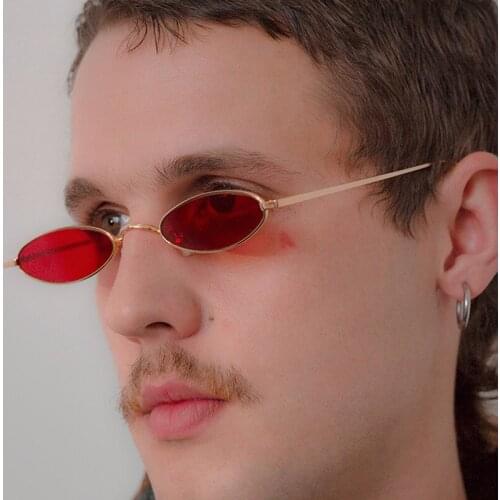 FREYRS Trend Women Sun Glasses Small Oval Sunglasses Retro Metal Brand Designer New Ocean for Male Red Female Goggle UV400 5074