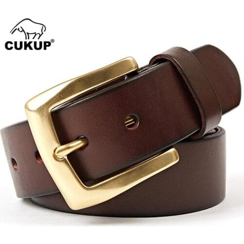 CUKUP Designers Mens Retro Design Unique Wide Pin Buckle Metal Belt Jeans Accessories Top Quality Cow Leather Belts Man NCK350