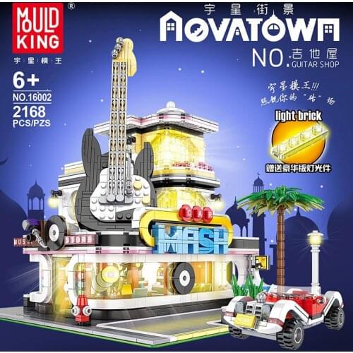 DHL 16002 MOC Street View Creative Series Guitar Shop With Led Light Set Building Blocks Toys Christmas Gift