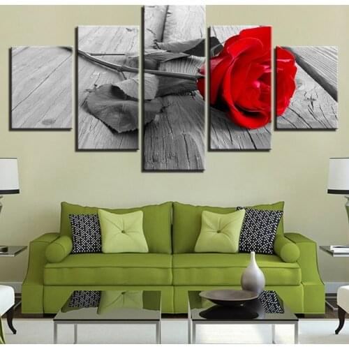 5 Pieces Red Rose Flower Wall Art Poster Modern Canvas Print Painting Modular Pictures For Living Room Home Decoration