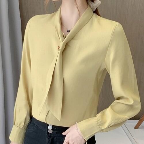 Autumn Long Sleeve V-Neck Office Blouse Shirt Tops Blouse Women Blusas Mujer De Moda 2021 Chiffon Blouse Shirt Women Blusa D742