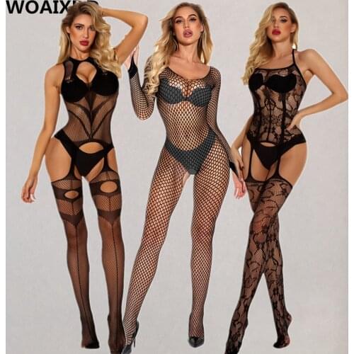 Plus Size Bodystocking Mesh Erotic Lingerie Transparent Long Womens Sexy Tights Open Crotch Nylon Fishnet Stockings