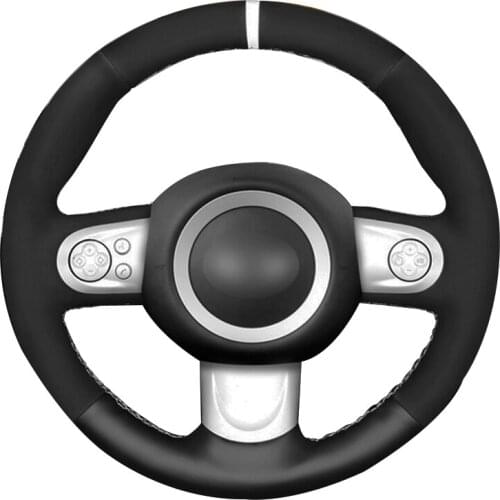Hand-stitched Black Suede Custom Car Steering Wheel Cover for Mini(Hatchback/Mini R56/R57) Clubman Clubvan Convertible (3-Spoke)