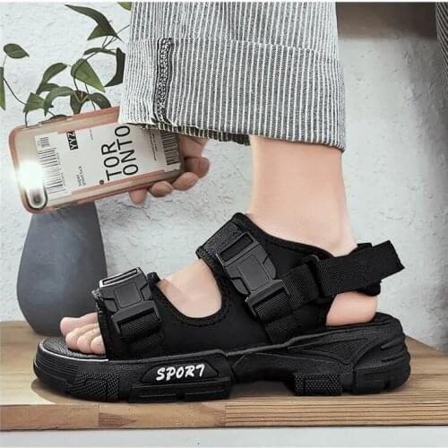 Summer Mens Sandals Thick Bottomed Open Toe Ribbon Casual Sandals Comfortable Anti Slip Dual Purpose Beach Shoes Slippers