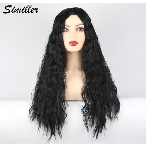 Similler Synthetic Wigs For Women Long Curly Hair 28 Inch Burgundy Blonde Light Dark Brown Cosplay Wig Central Part