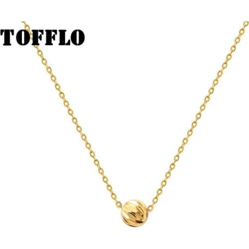 TOFFLO Stainless Steel Jewelry Simple Gold Ball Pendant Necklace Womens Fashion Clavicle Chain BSP666