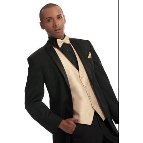 TPSAADE 3 Pieces Mens Suit (Jacket+Vest+Pants) Custom Black Groomsmen Notch Lapel Wedding Prom Dinner Suits Best Man Bridegroom