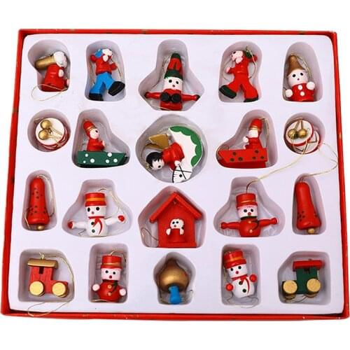 20PCS Christmas Tree Decoration Ornaments Cute Cartoon Ornaments Wooden Material XMAS Decor Festival Dress Up Supplies