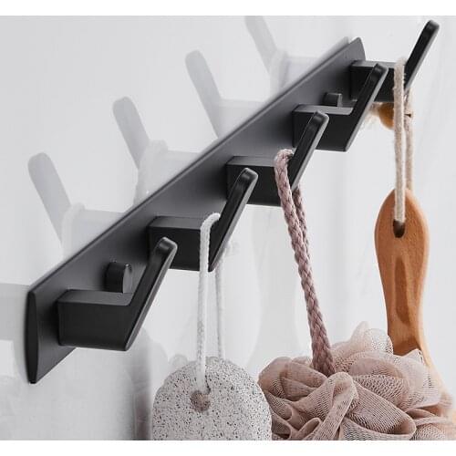 Thicken Aluminum Robe Hook Black Wall Hang Mounted Towel Clothes Hanger Rack Bathroom Room Bag Coat Hat Hooks Decor Hanging