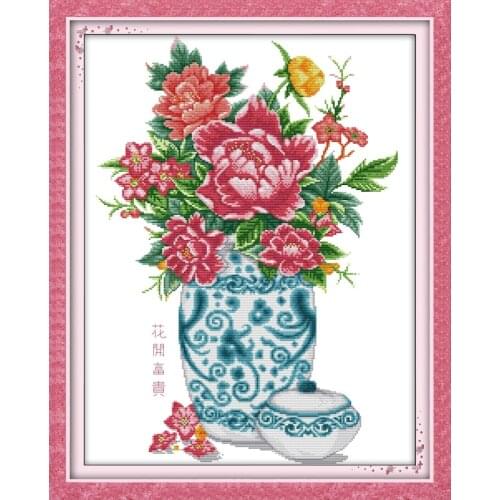 Vase and flowers cross stitch kit flower 18ct 14ct 11ct count printed canvas stitching embroidery DIY handmade needlework