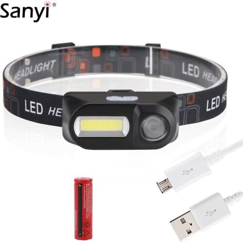 Mini Headlight Waterproof XPE COB LED 6 Modes Headlamp USB Rechargeable 18650 Battery Head Light Flashlight for Night Fishing